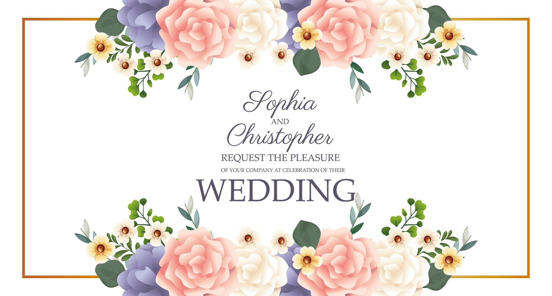 Wedding invitation with rectangular floral frame vector