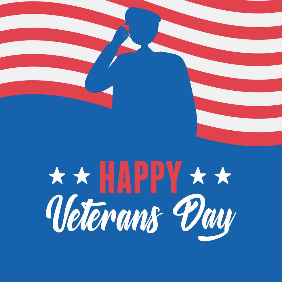 Happy veterans day. US soldier and American flag vector