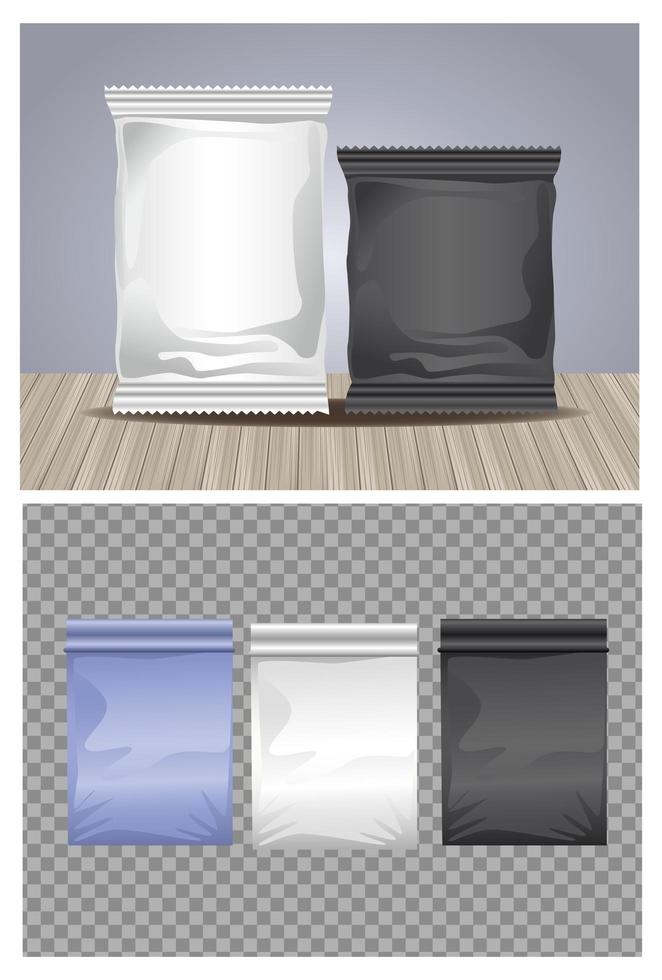 Set of Colored Packing Bags and Sachets vector