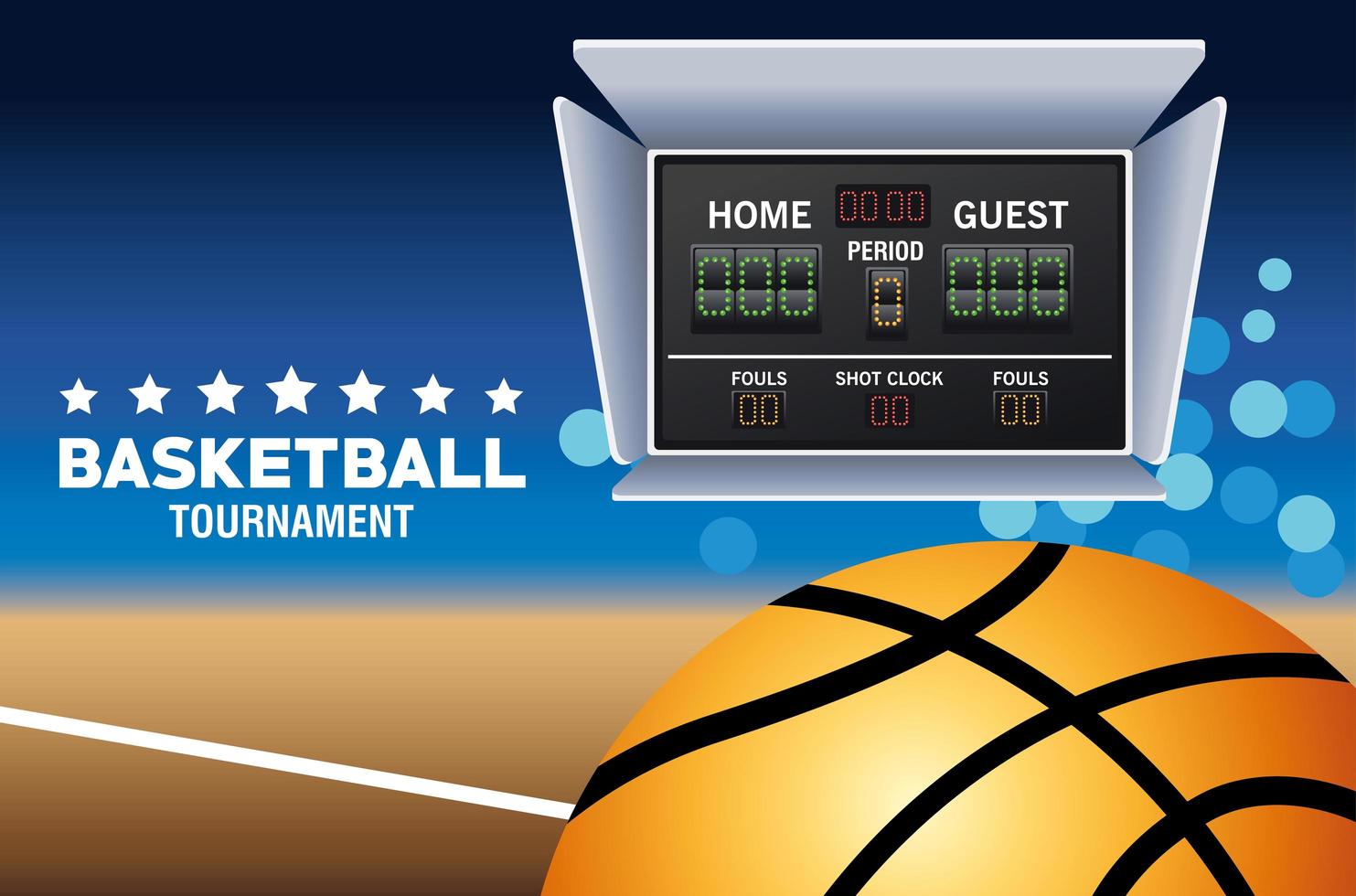 Banner de torneo de baloncesto con marcador. vector