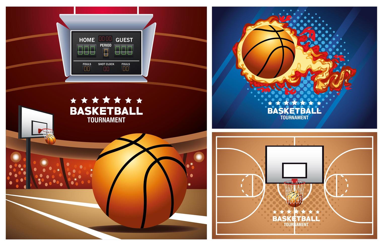 Basketball tournament banner set  vector