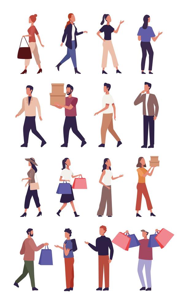 Set of young people on a shopping day  vector