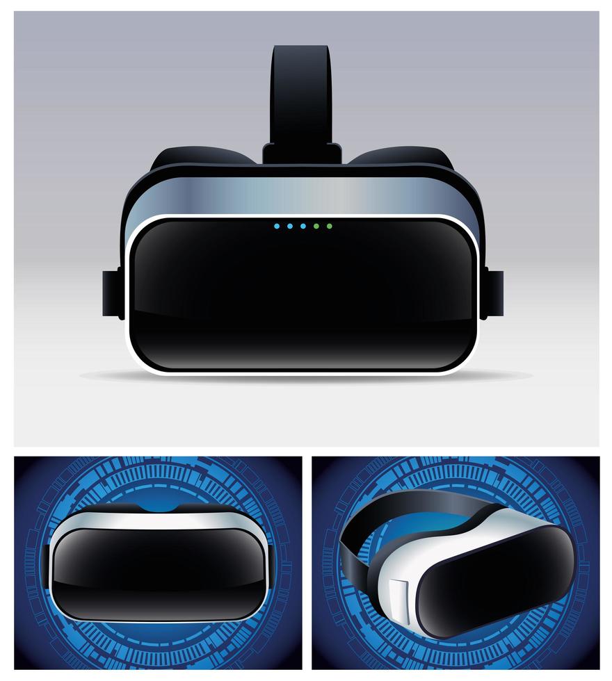 accesorios de tres máscaras de realidad virtual vector