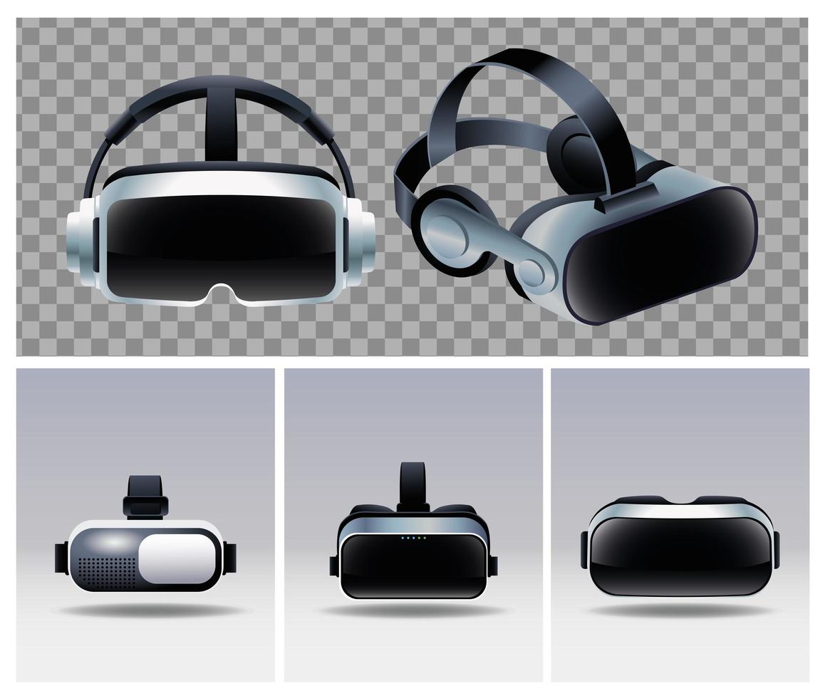 cinco accesorios de máscaras de realidad virtual vector