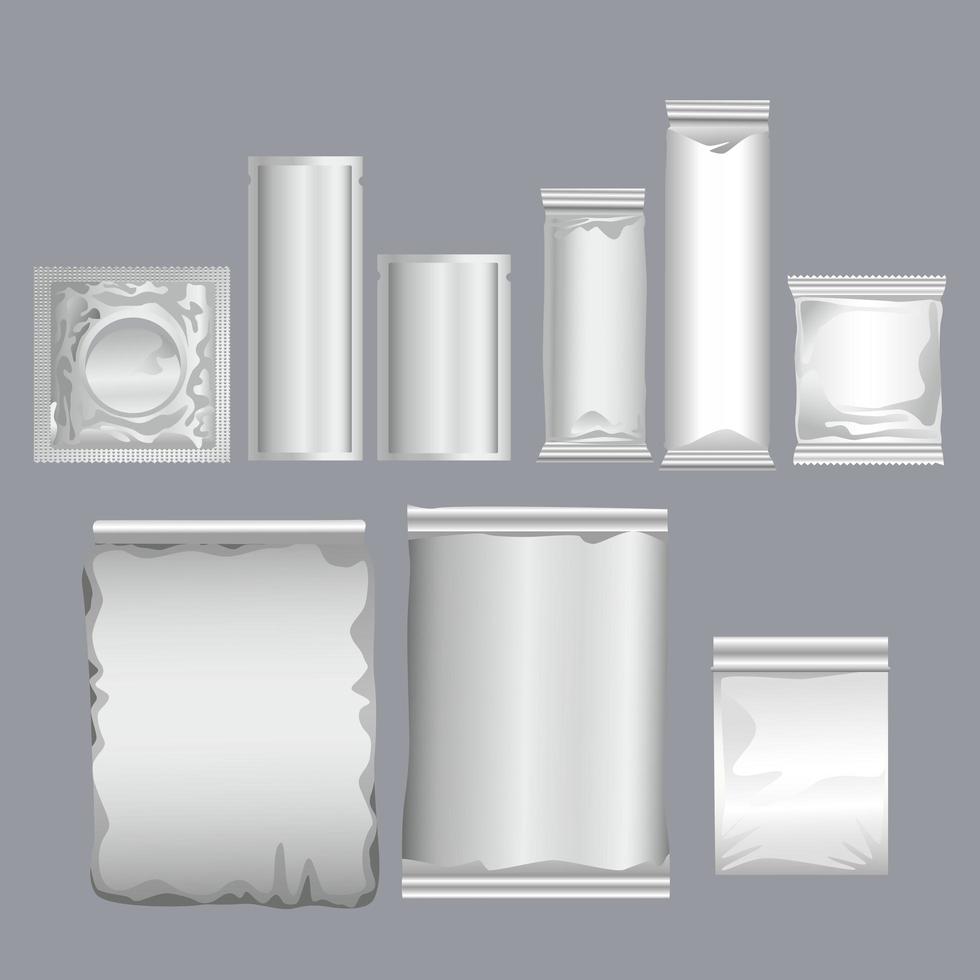 productos de envases de sobres grises con condón vector