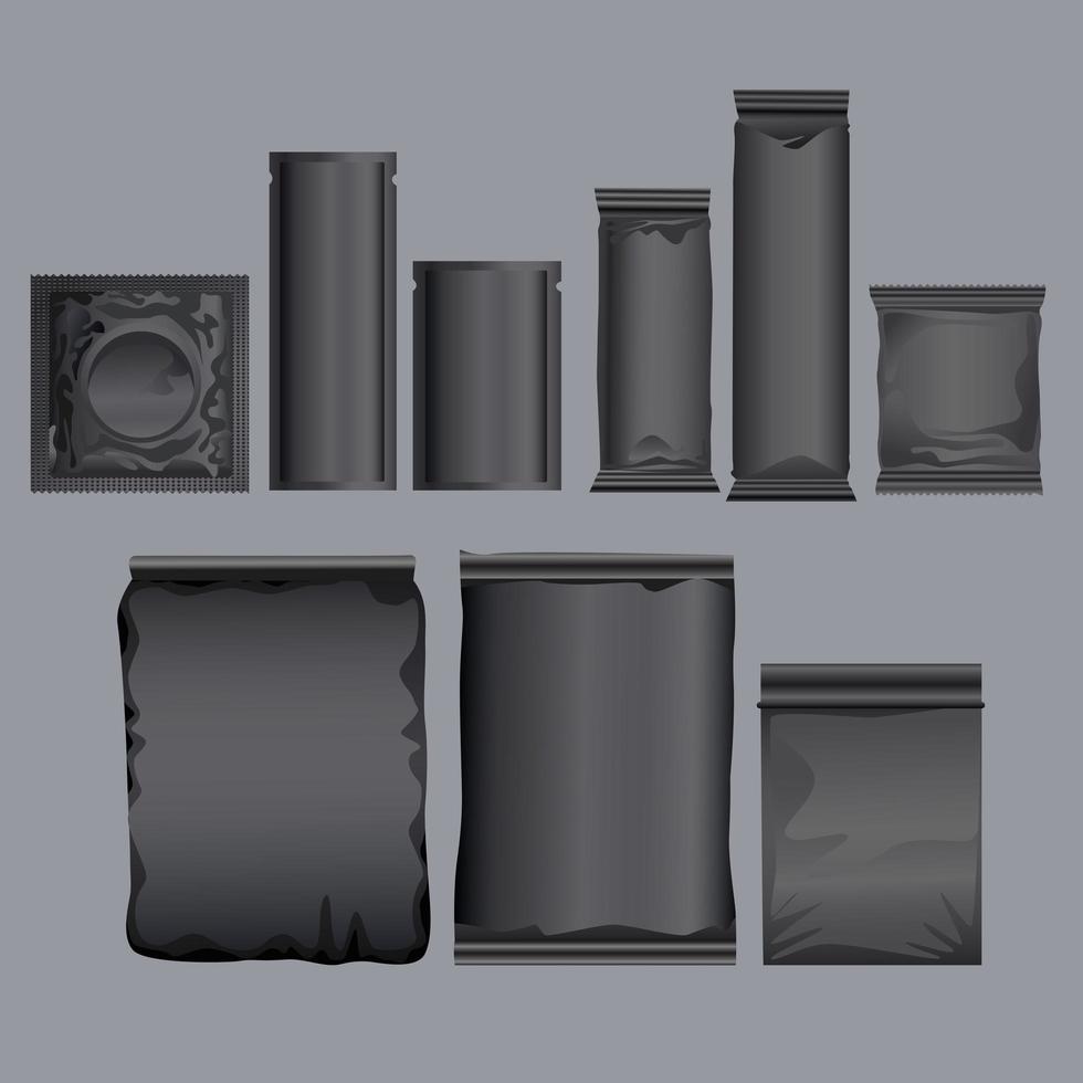 Black Packaging Products Set Icons vector