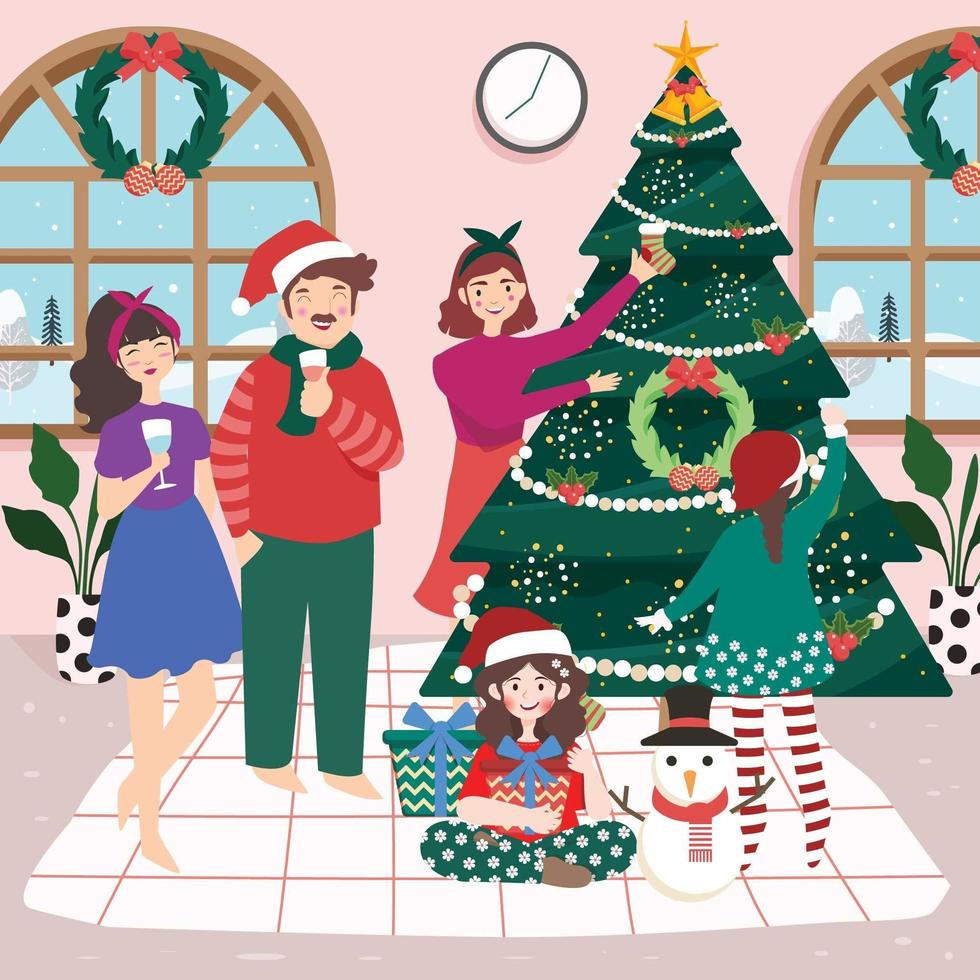 Family Gather and Celebrate Christmas At Home vector