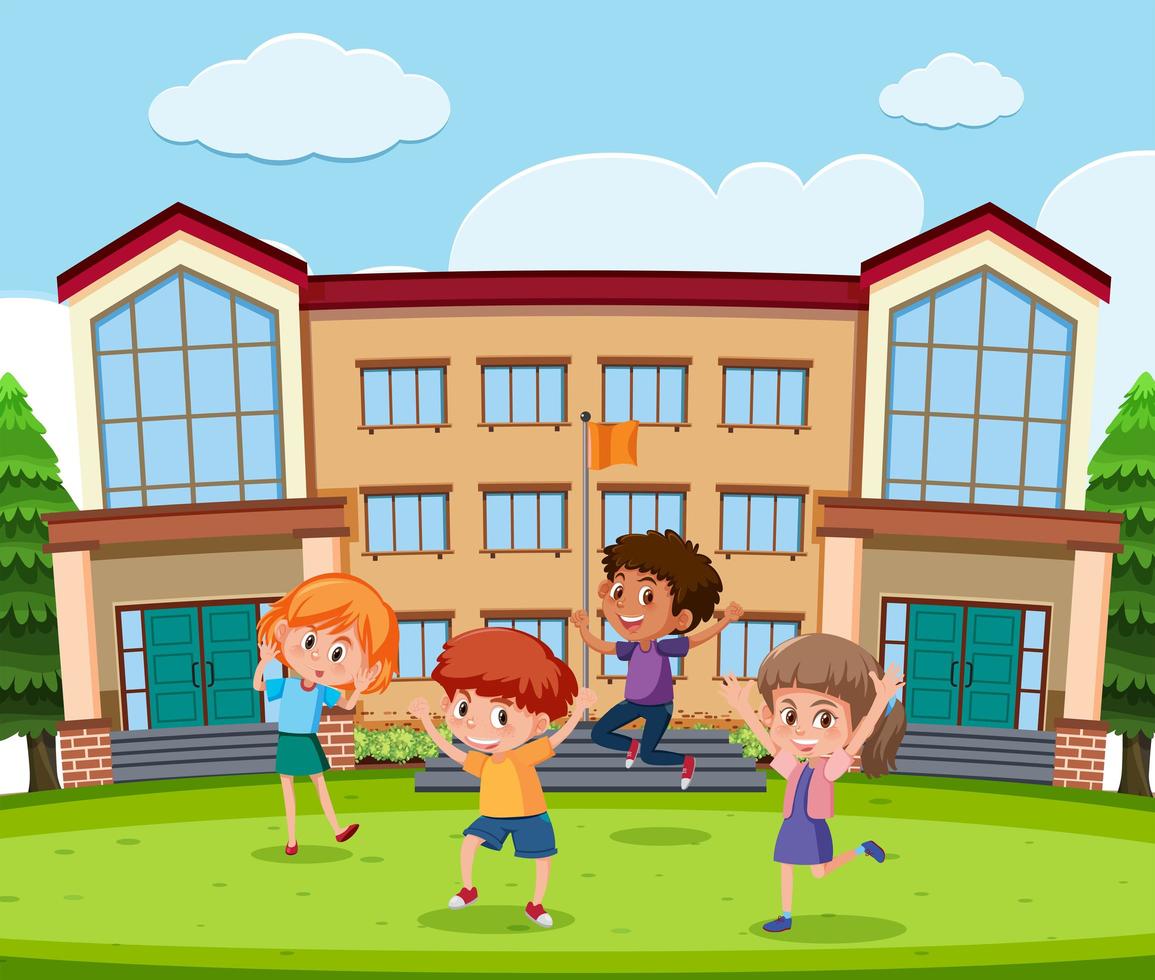 Students in front of school vector