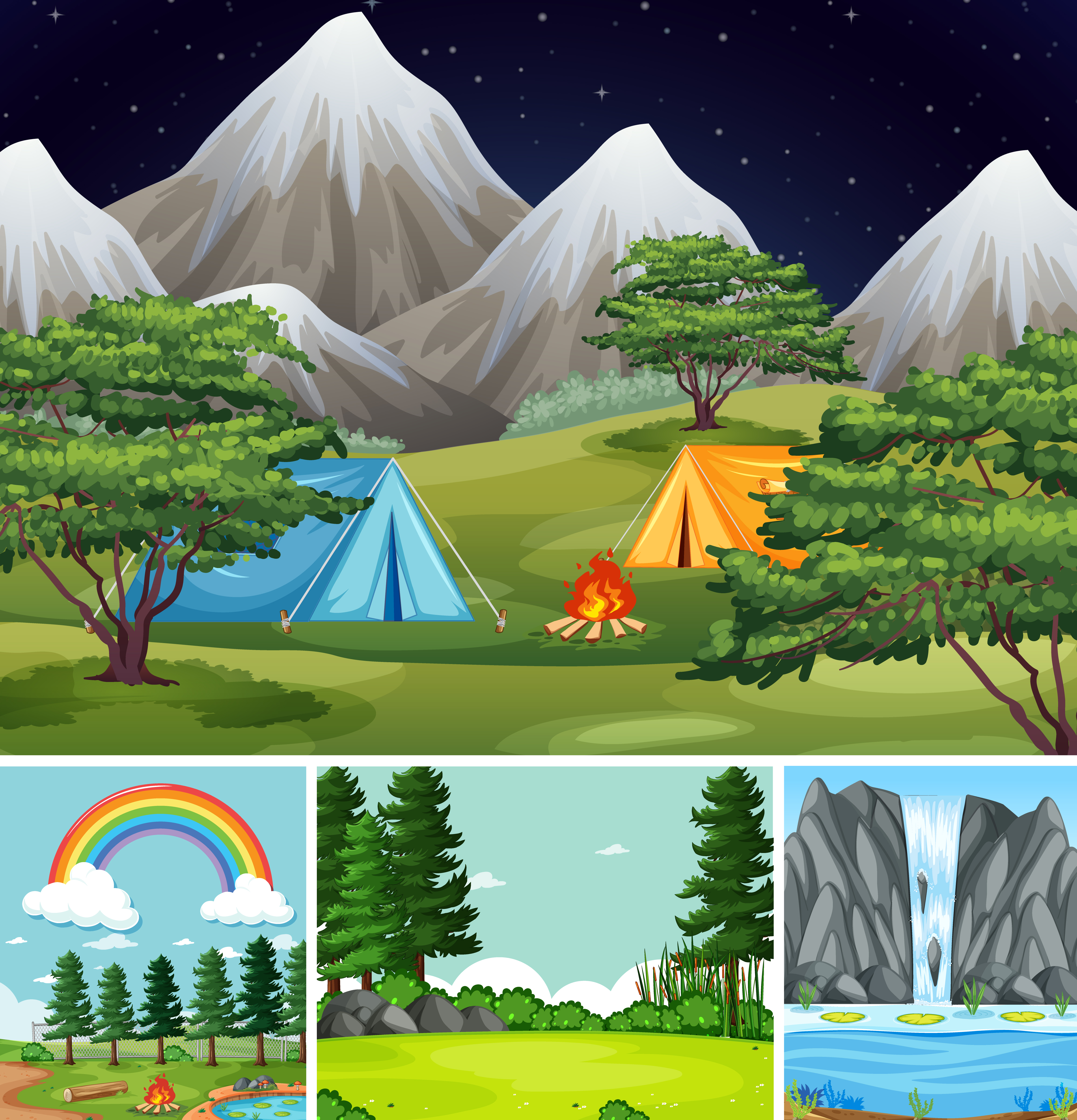 Set of cartoon nature scenes 1391520 Vector Art at Vecteezy Set of cartoon nature scenes 1391520 Vector Art at Vecteezy