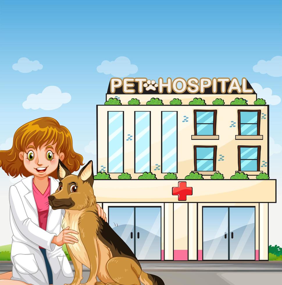 Vet and dog at animal hospital vector