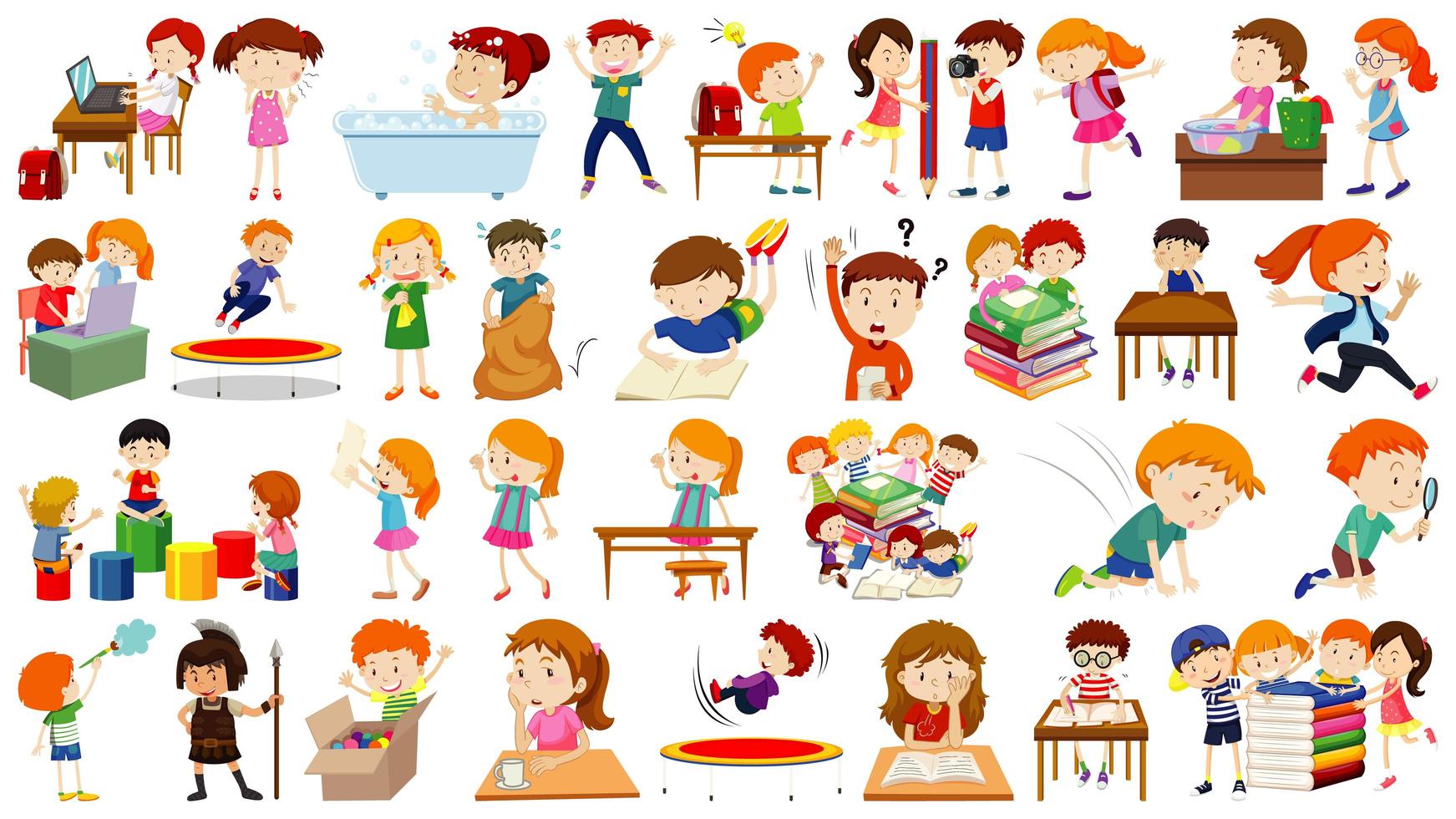 Set of cartoon kids doing activities  vector