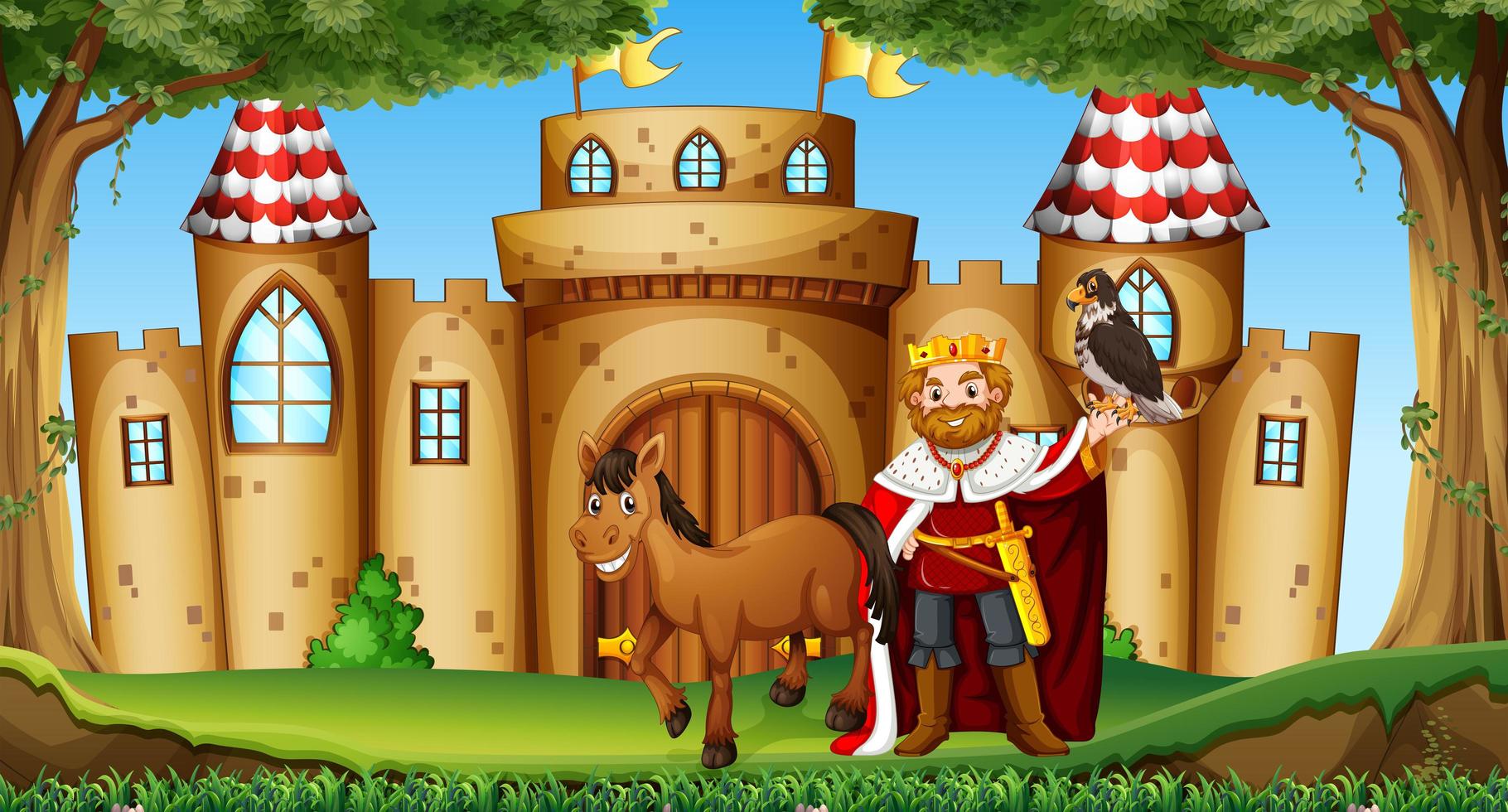 rey y caballo en el castillo vector