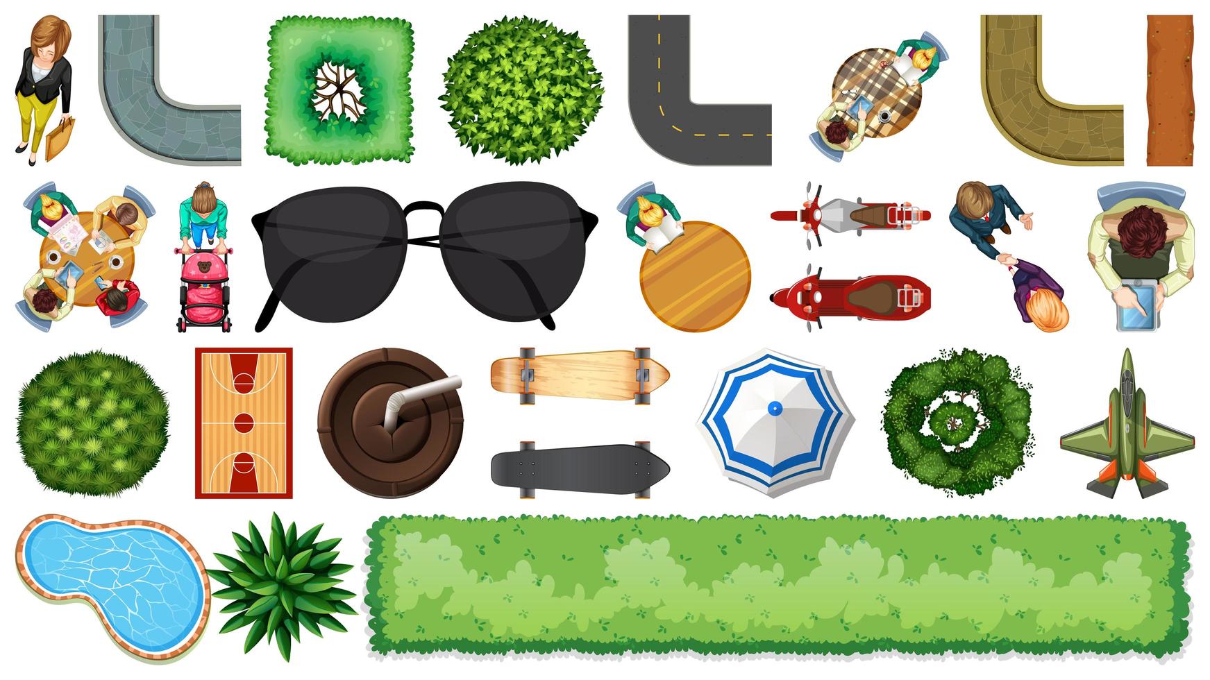 Set of top view park elements  vector