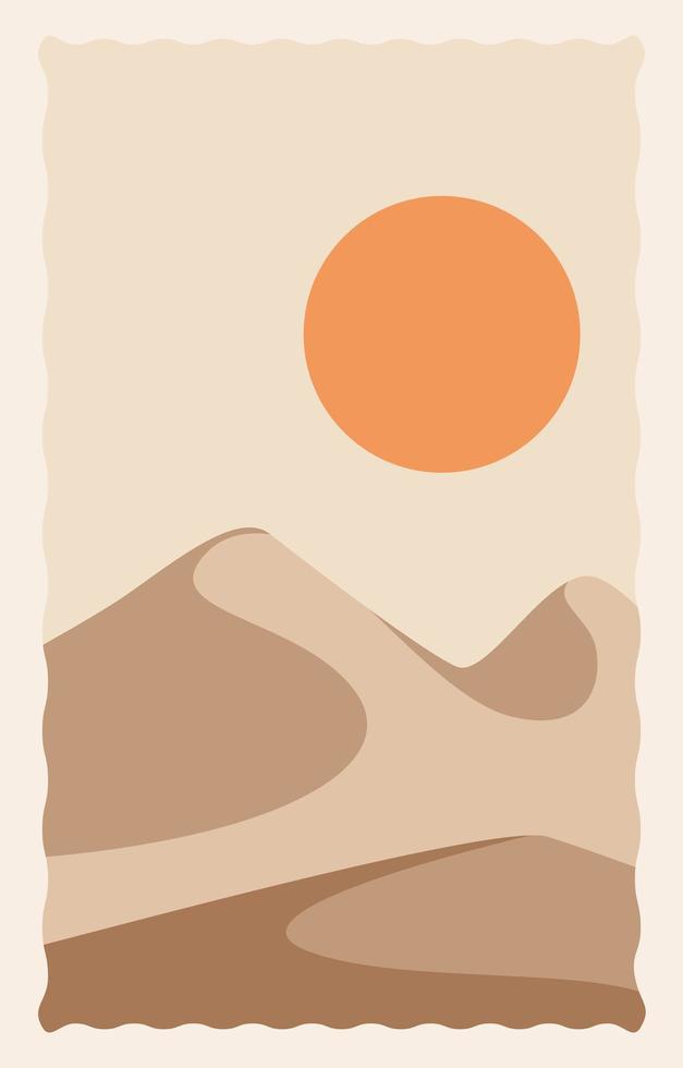 Desert landscape scene with dunes and sun  vector