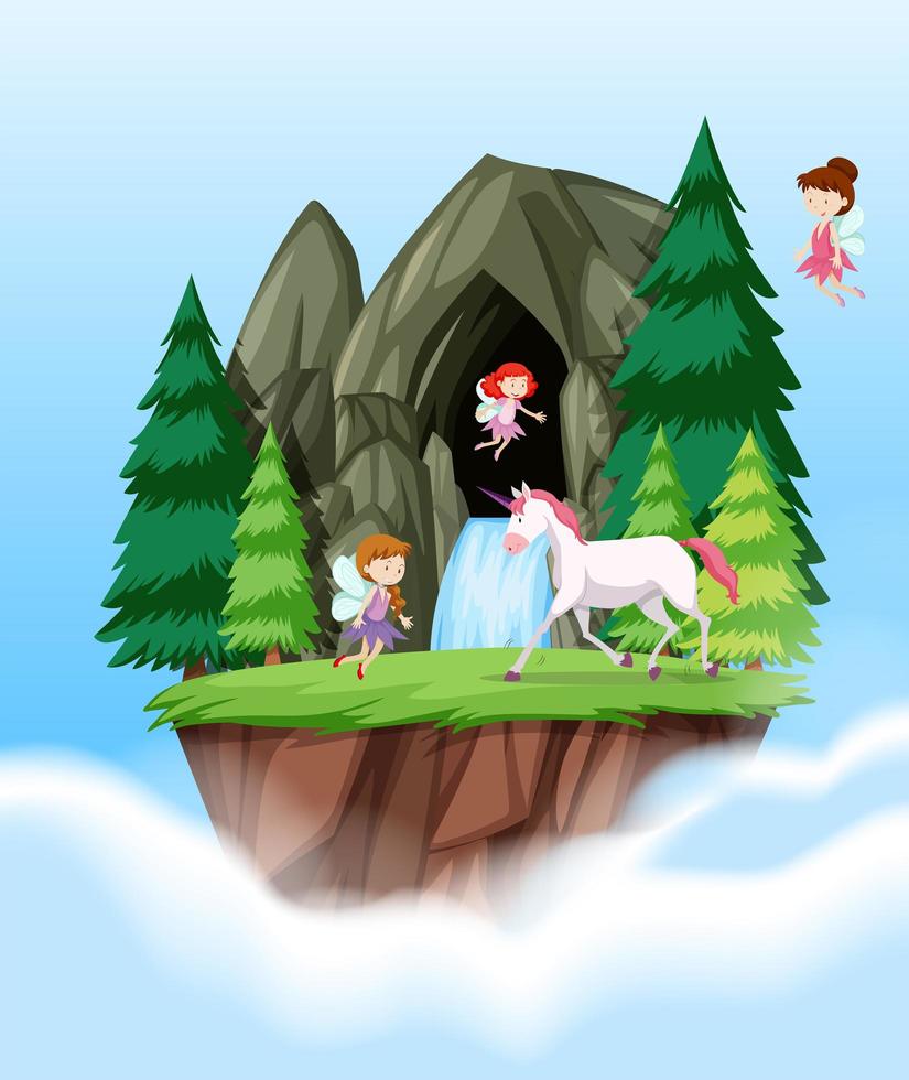 Fairys and unicorn scene vector