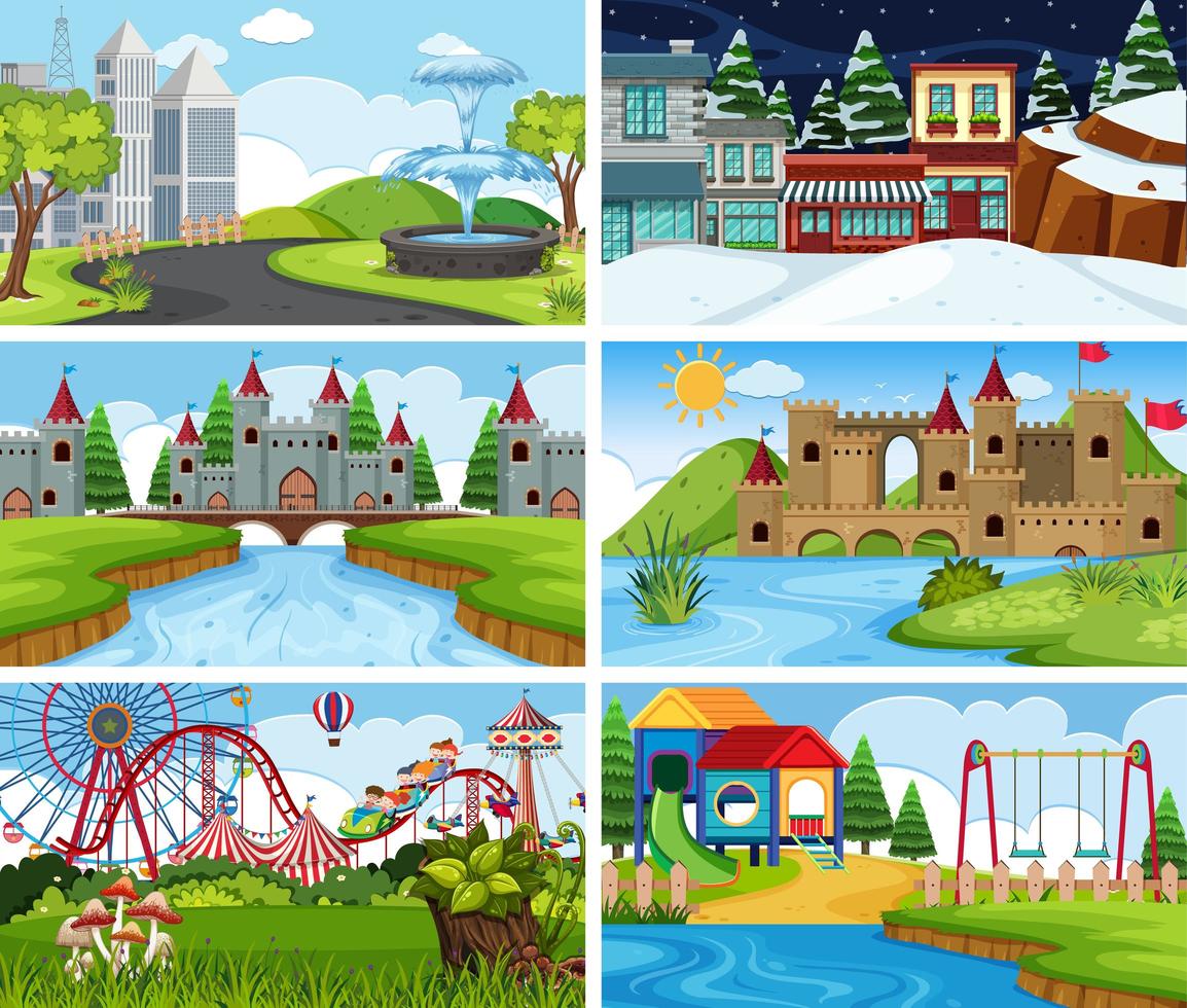 Set of outdoor amusement scenes vector