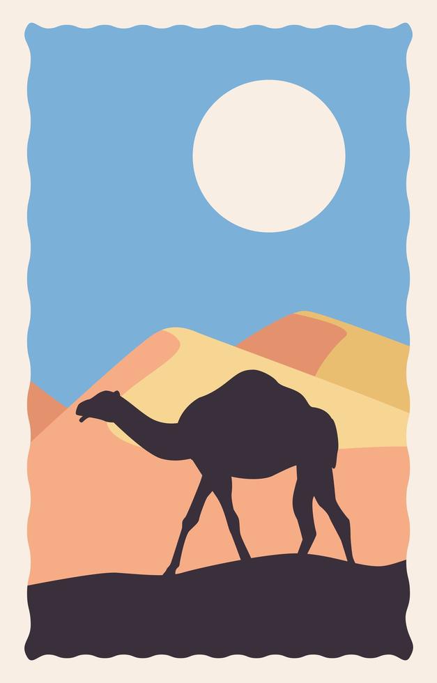 Desert landscape scene with a camel  vector