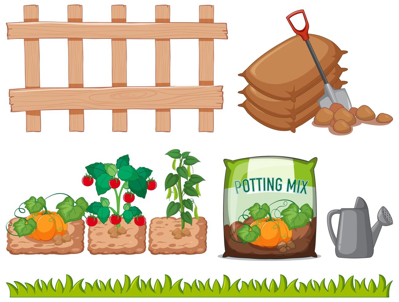 Set of garden growing elements vector