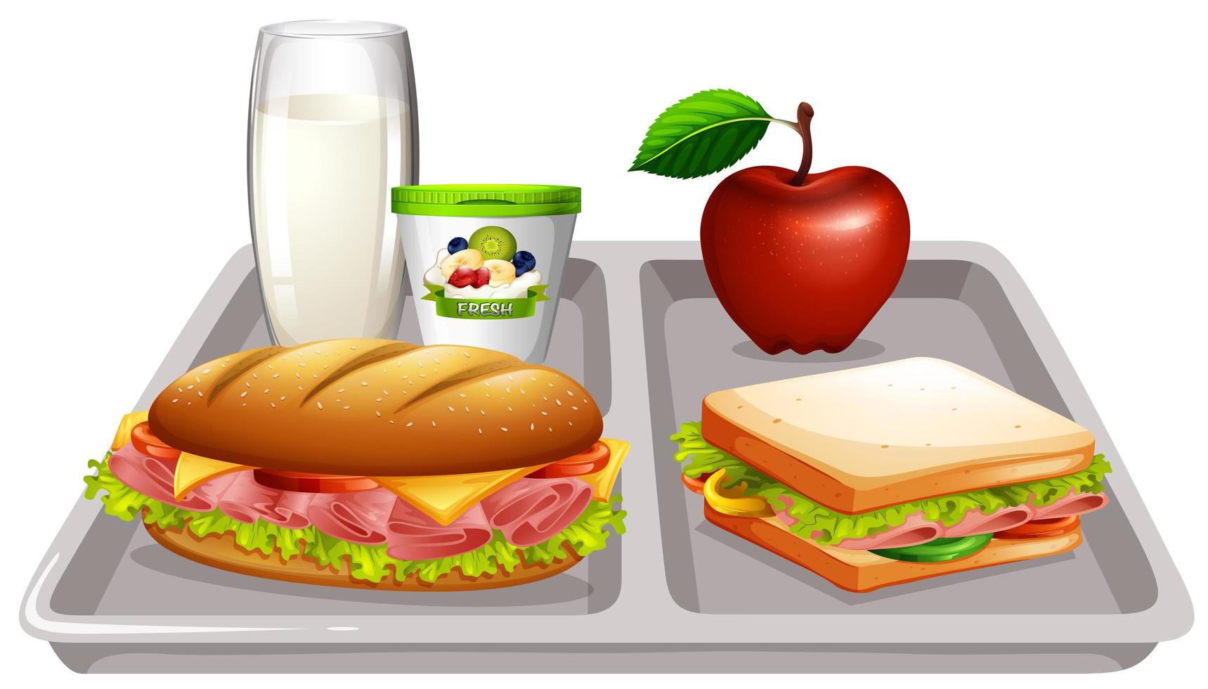 Food tray with milk and sandwiches vector
