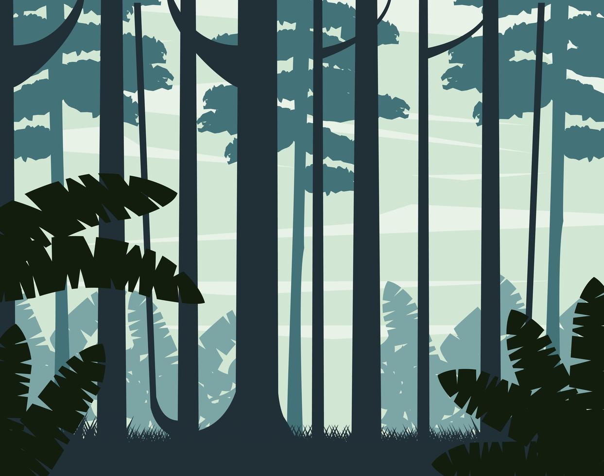 Fondo de paisaje de bosques de niebla vector