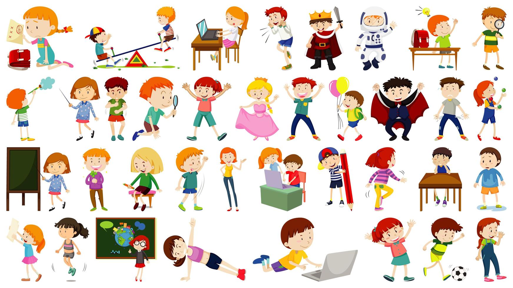 Set of cartoon kids doing activities  vector