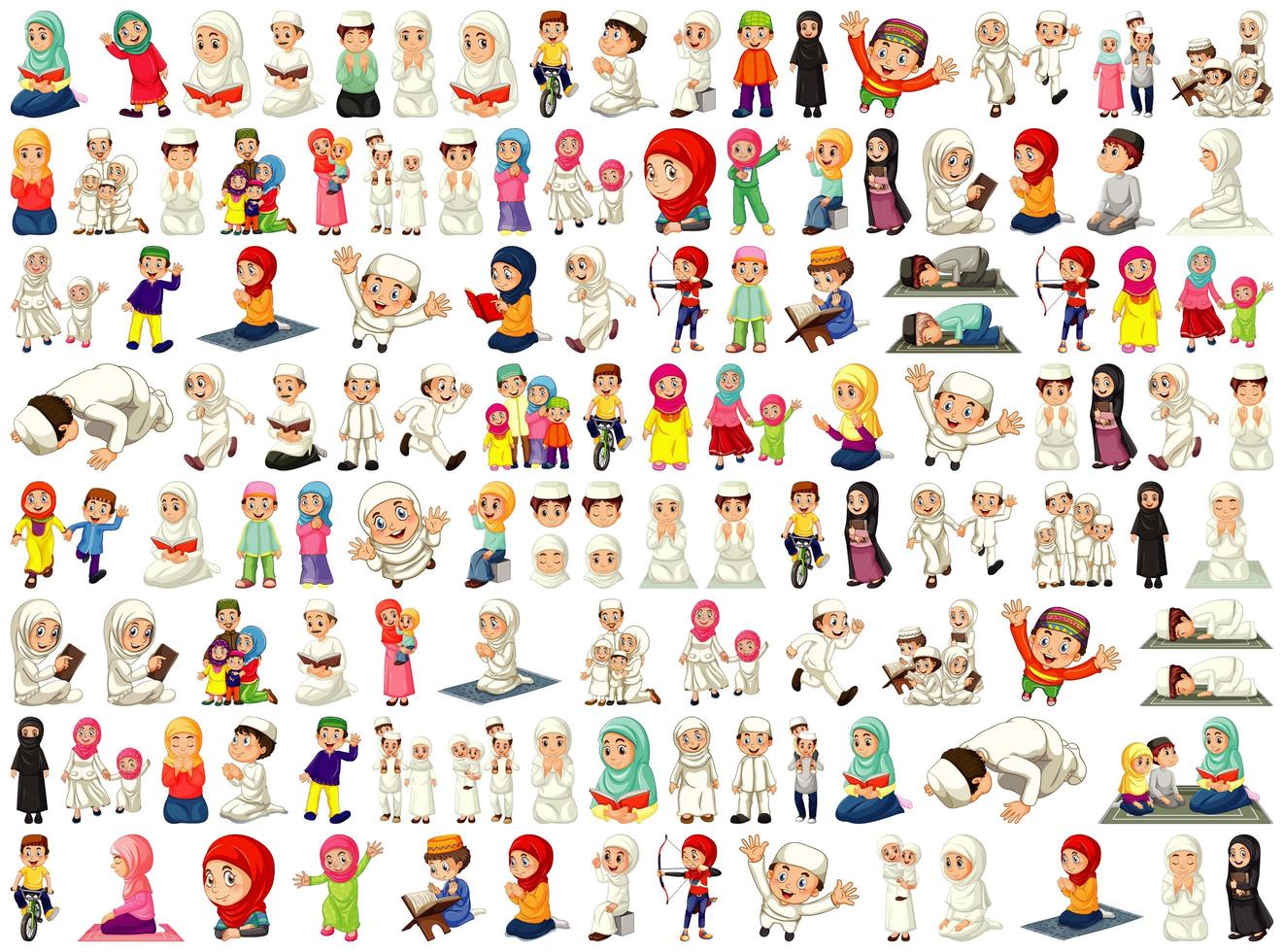 Set of Different Muslim People Character on White Background vector