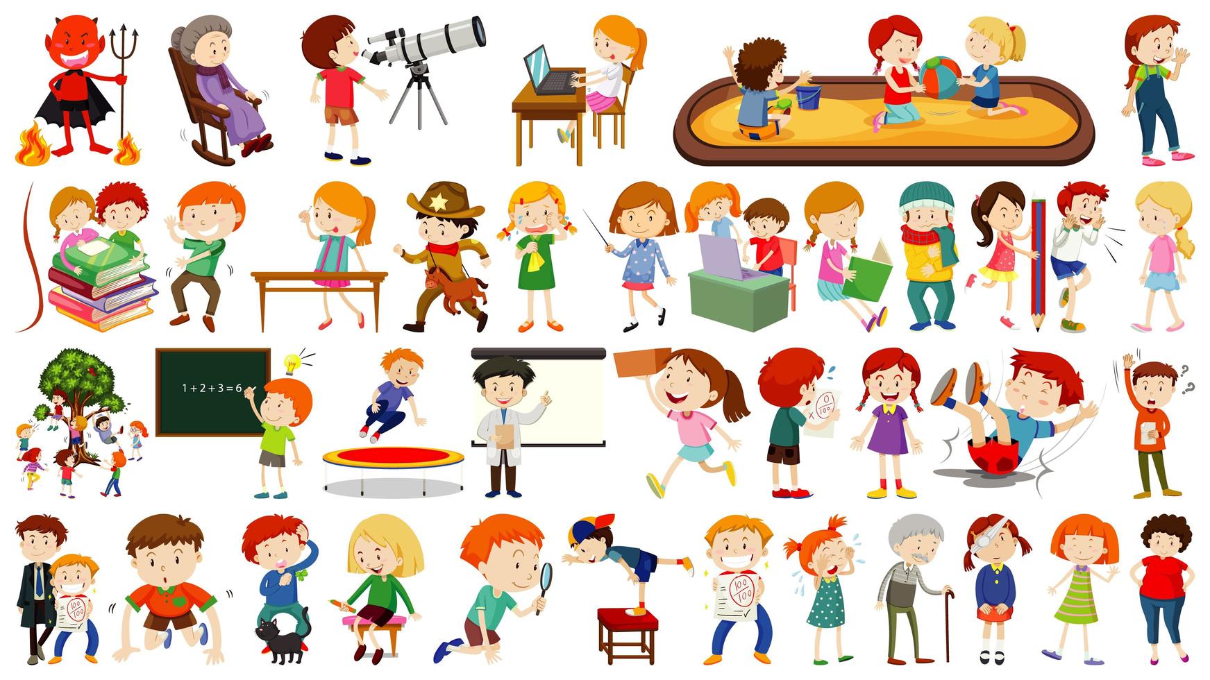 Set of cartoon kids doing activities  vector