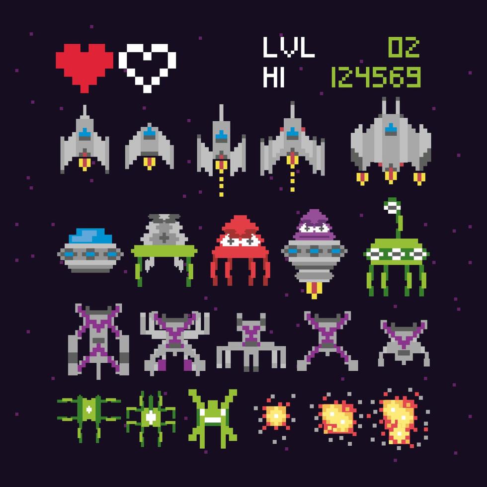 Set of video game space icons vector