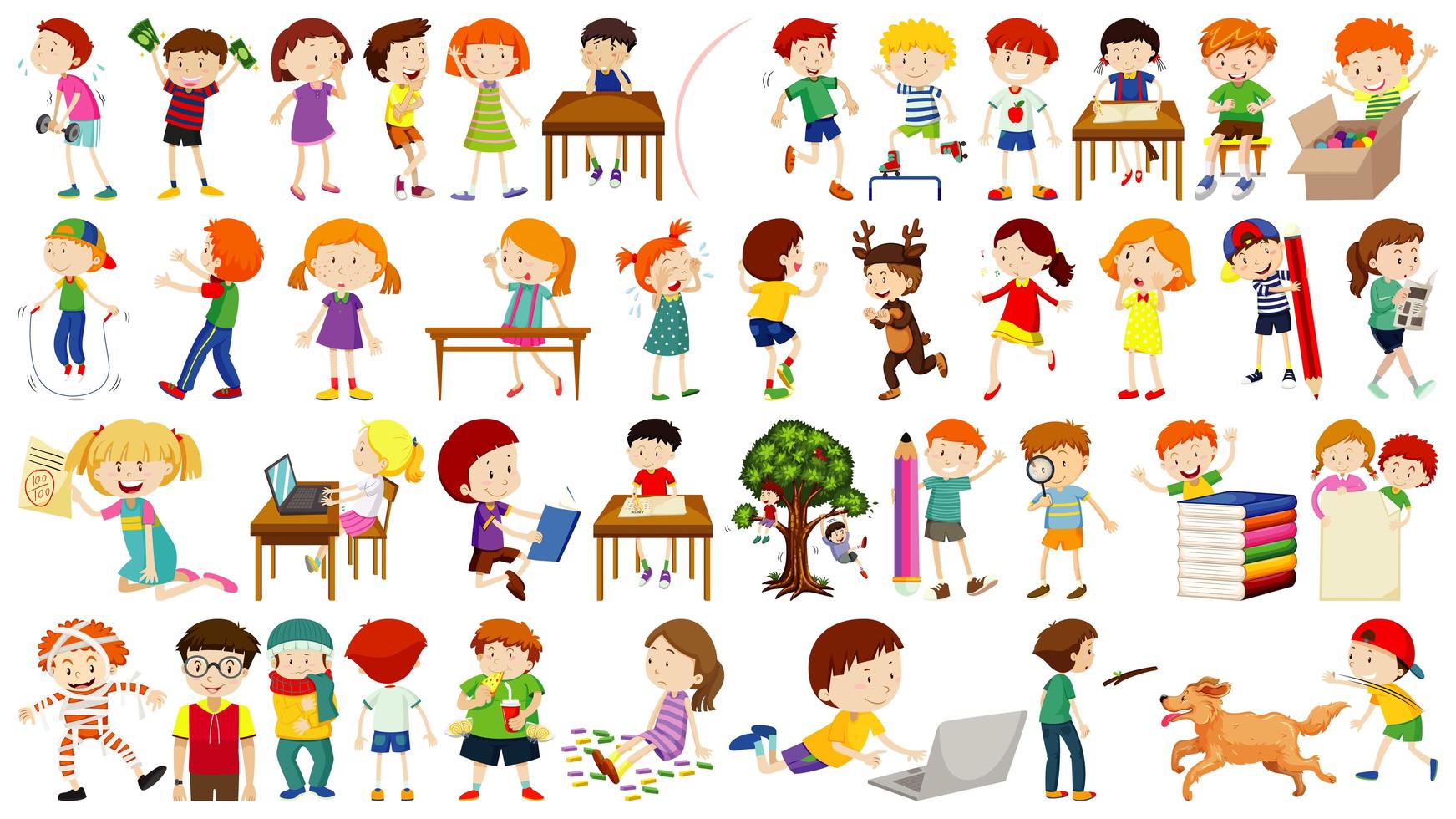 Set of cartoon kids doing activities  vector