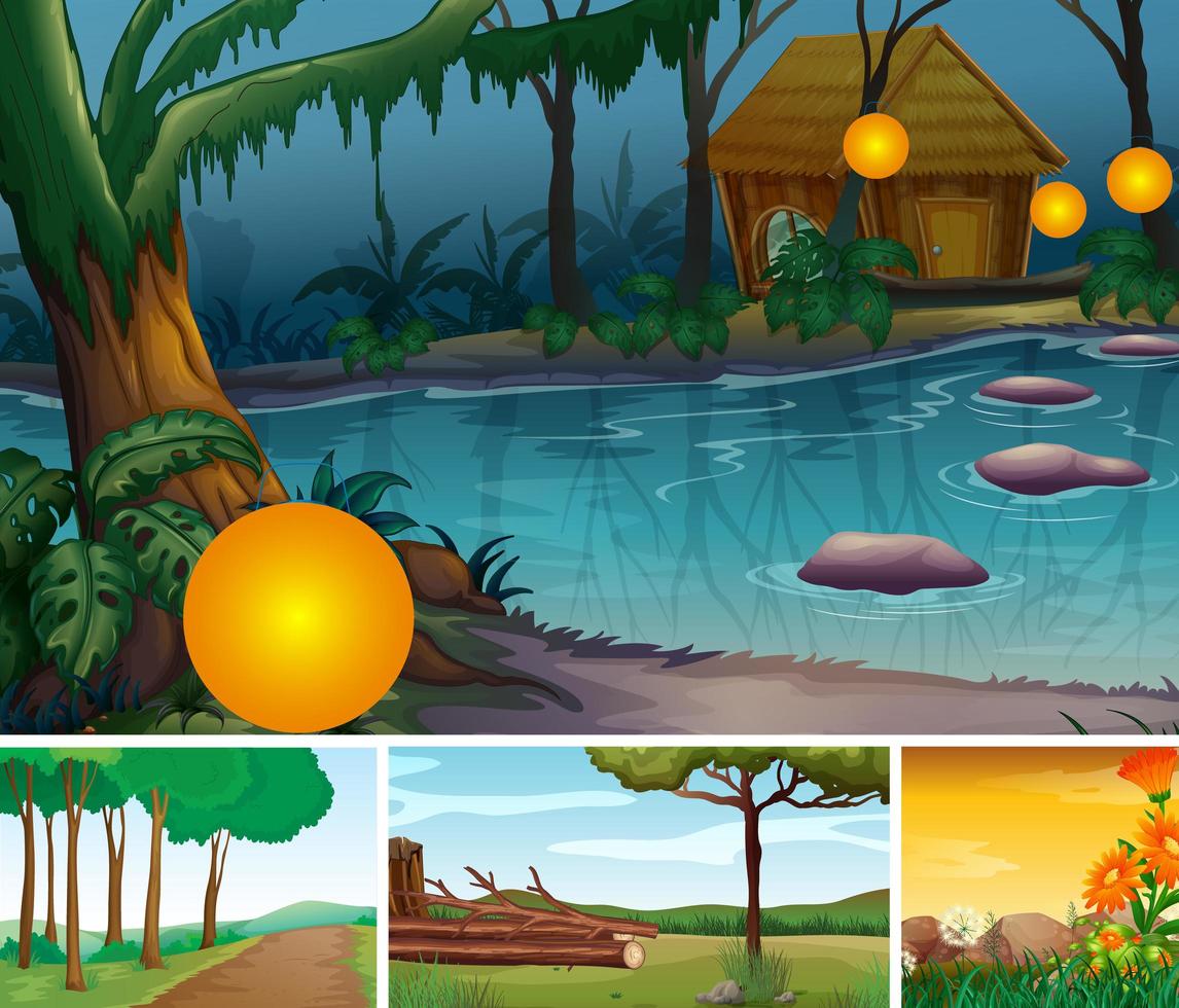 Set of cartoon nature scenes  vector