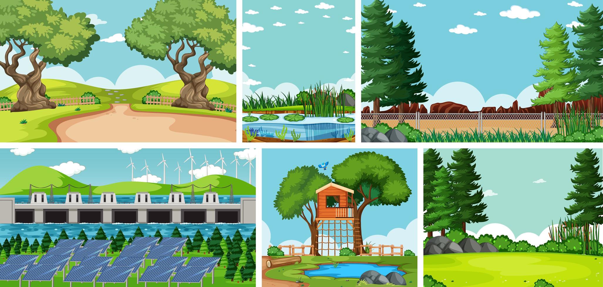  Set of cartoon landscapes vector