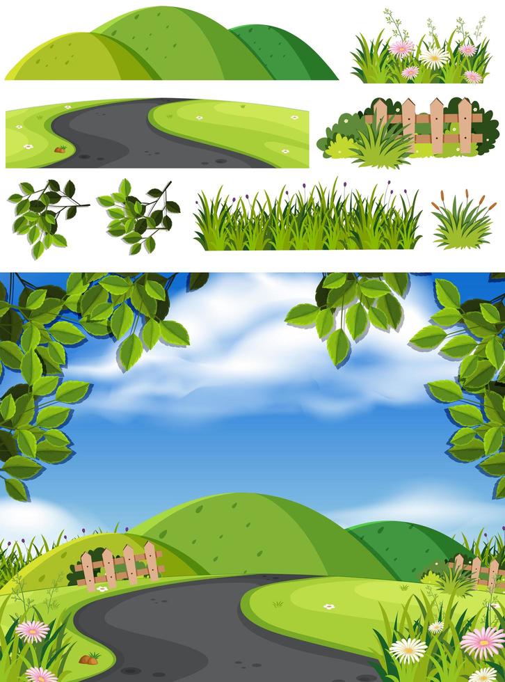 Fondo de escena de naturaleza con carretera en el parque vector