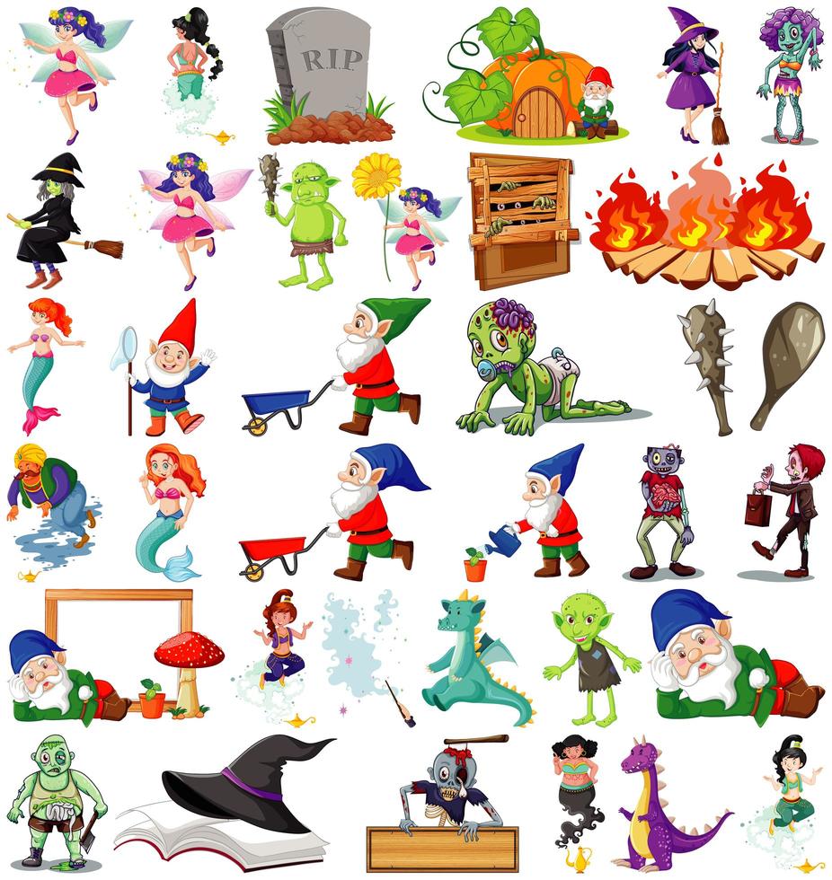 Set of fantasy cartoon characters  vector