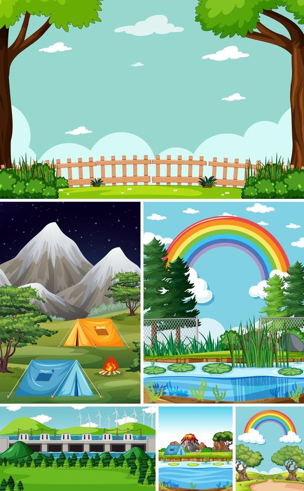conjunto de paisajes de dibujos animados vector