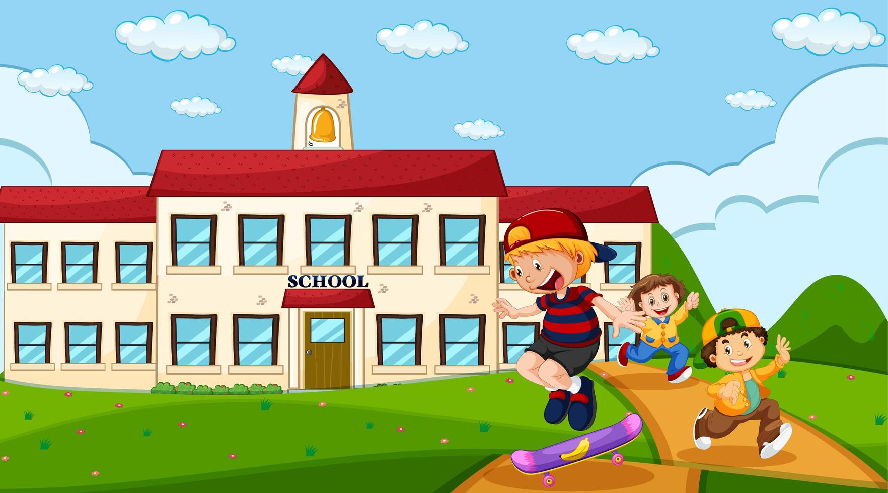Children playing in front of school  vector