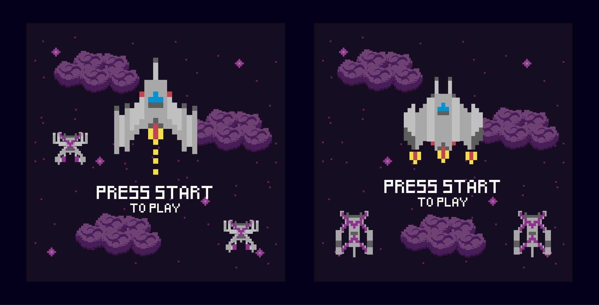 Video game space scene with press start message vector