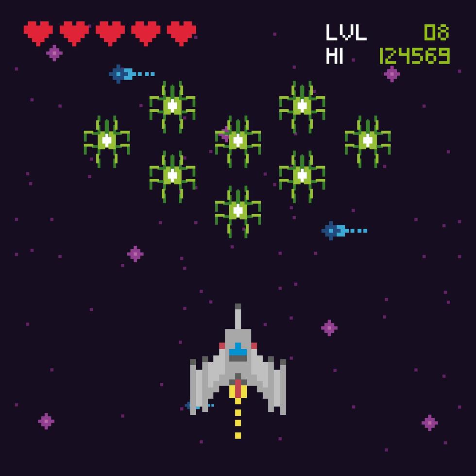 escena espacial de videojuegos retro vector