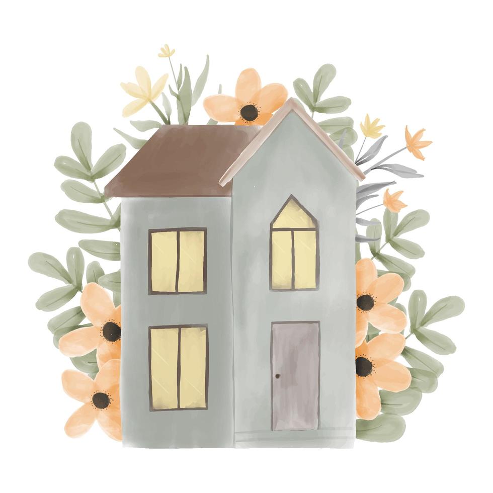 Watercolor home sweet home with florals vector