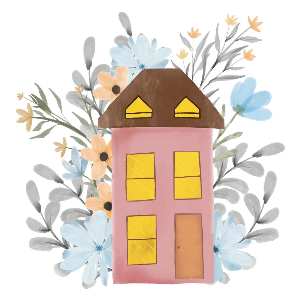 House with flower and leaves vector