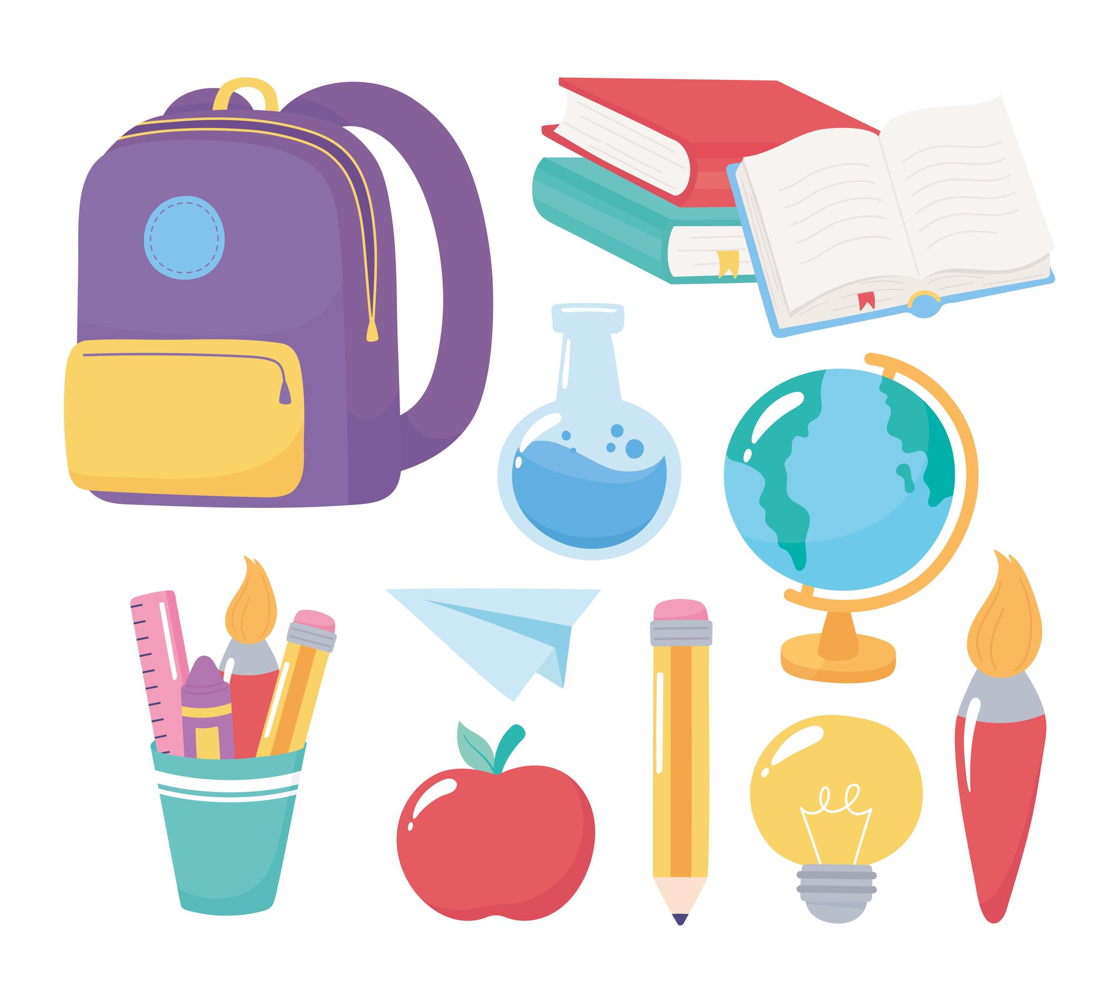 Back to school. Elementary education stationery supplies set 1391709