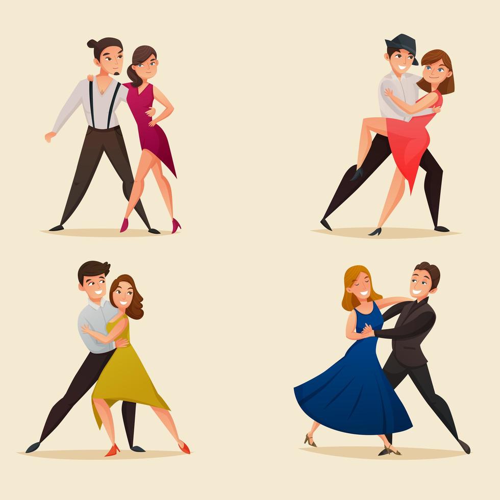 Dance pair retro cartoon set vector
