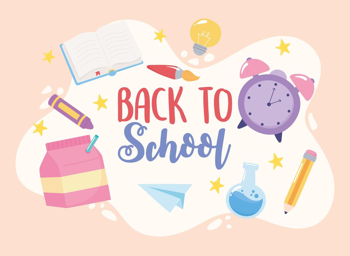 Back to school. Pencil, book, crayon and brush vector