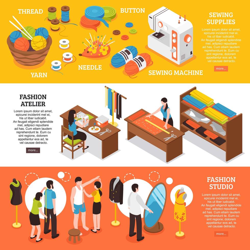Isometric atelier horizontal banners vector