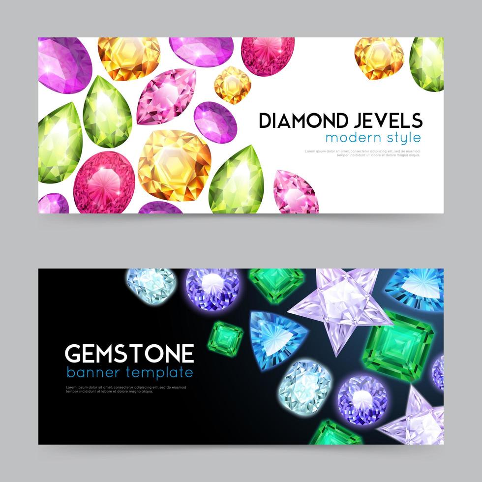 Gemstones diamond jewels banners vector