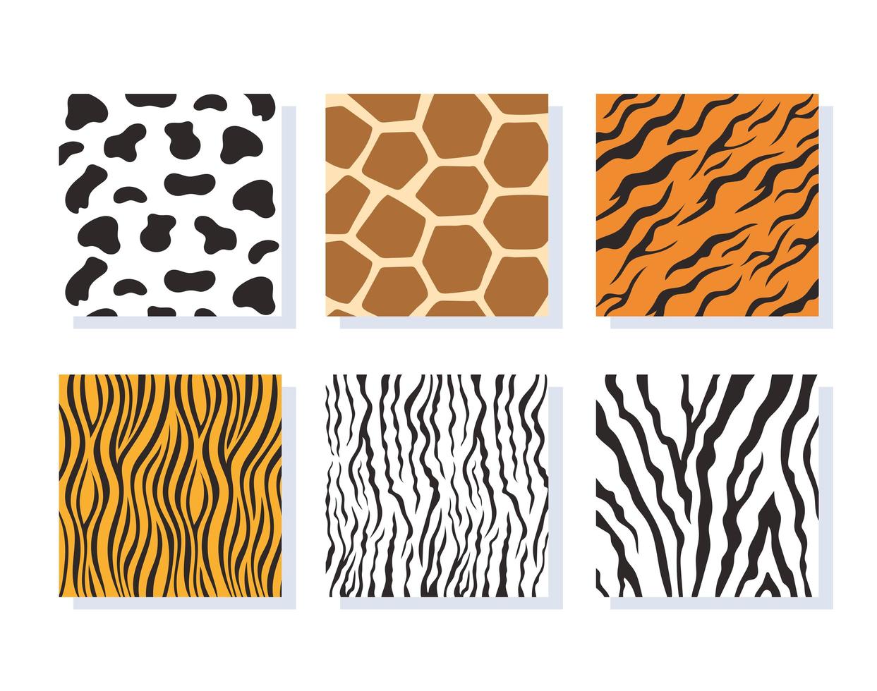 Jungle animal skin striped patterns set vector