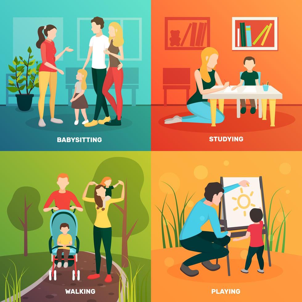 Babysitters people flat 2x2 vector