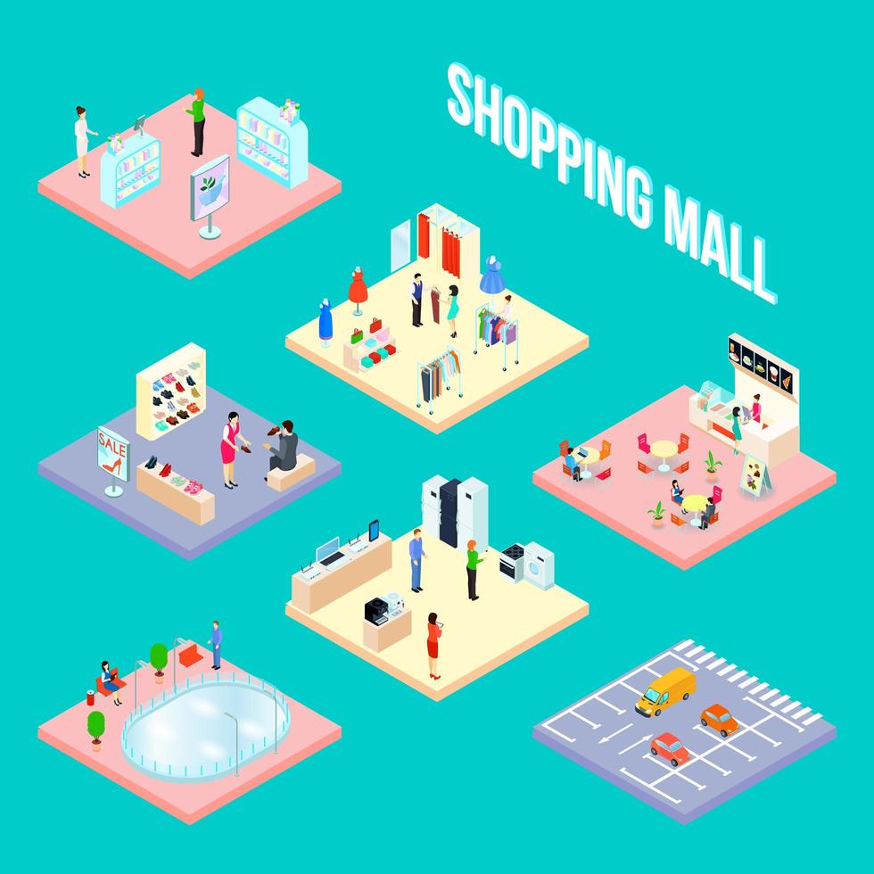 Shopping mall set object vector