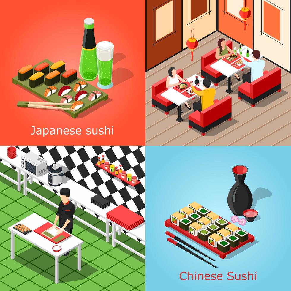 Isometric sushi bar 2x2 vector