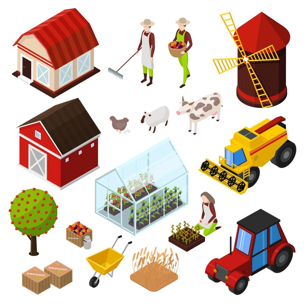 Organic farming products isometric icons set vector