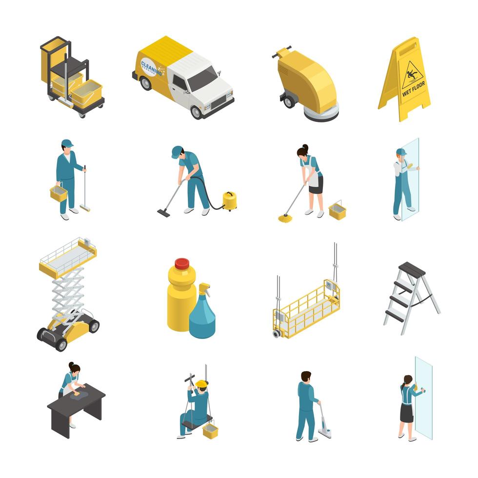 Cleaning service isometric icons vector